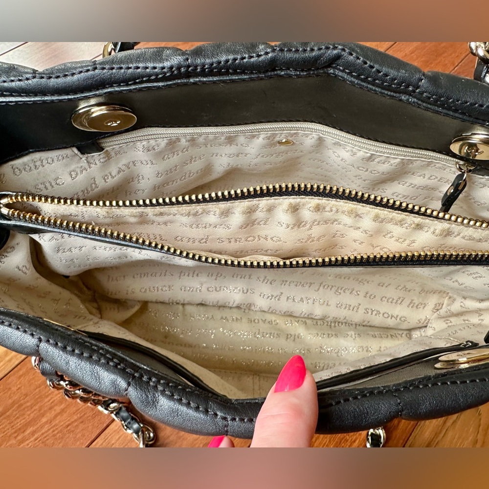 kate spade Black Quilted Leather Chain-HandleShoulder Bag w Storybook lining - Picture 7 of 11